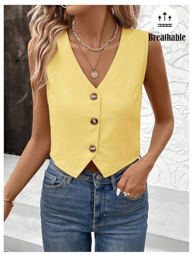 GORGLITTER Women's Sleeveless Suit Vest Tops 2025 Dressy Business Casual Button Down Trendy Blazer Waistcoat4