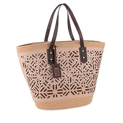Lois - Bolso Capazo Rafia Mujer Para Playa Ideal Verano. Capazos Mimbre Mujer Estilo Rústico Elegante y Ligero, Natural