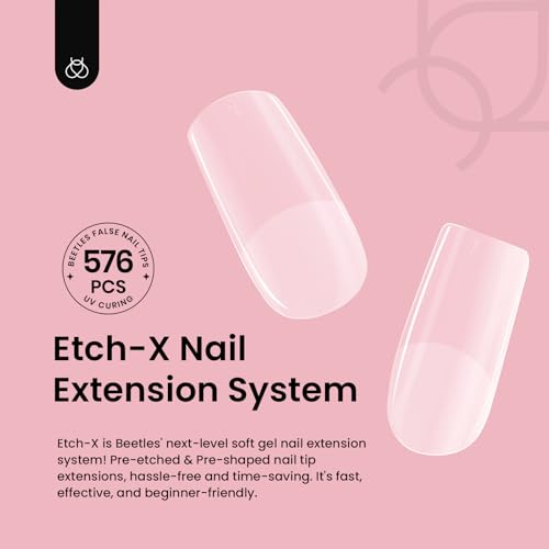 Image of Beetles Gel Nail Tips Etch-X, Square Short, 576Pcs 12 Sizes, Pre-Shaped Half Matte Full Cover Soft Acrylic False Nail Tips Easy DIY Press On Nail Extension Manicure Salon Gift for Women