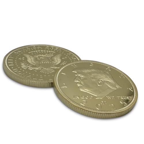 Image of President Donald J. Trump 2025 Gold American Eagle Challenge Coin with Certificate of Authenticity, Oval Office, Trump Coin Collectors Souvenir, 24k Plated Gold, 38mm x 2mm in Protective case