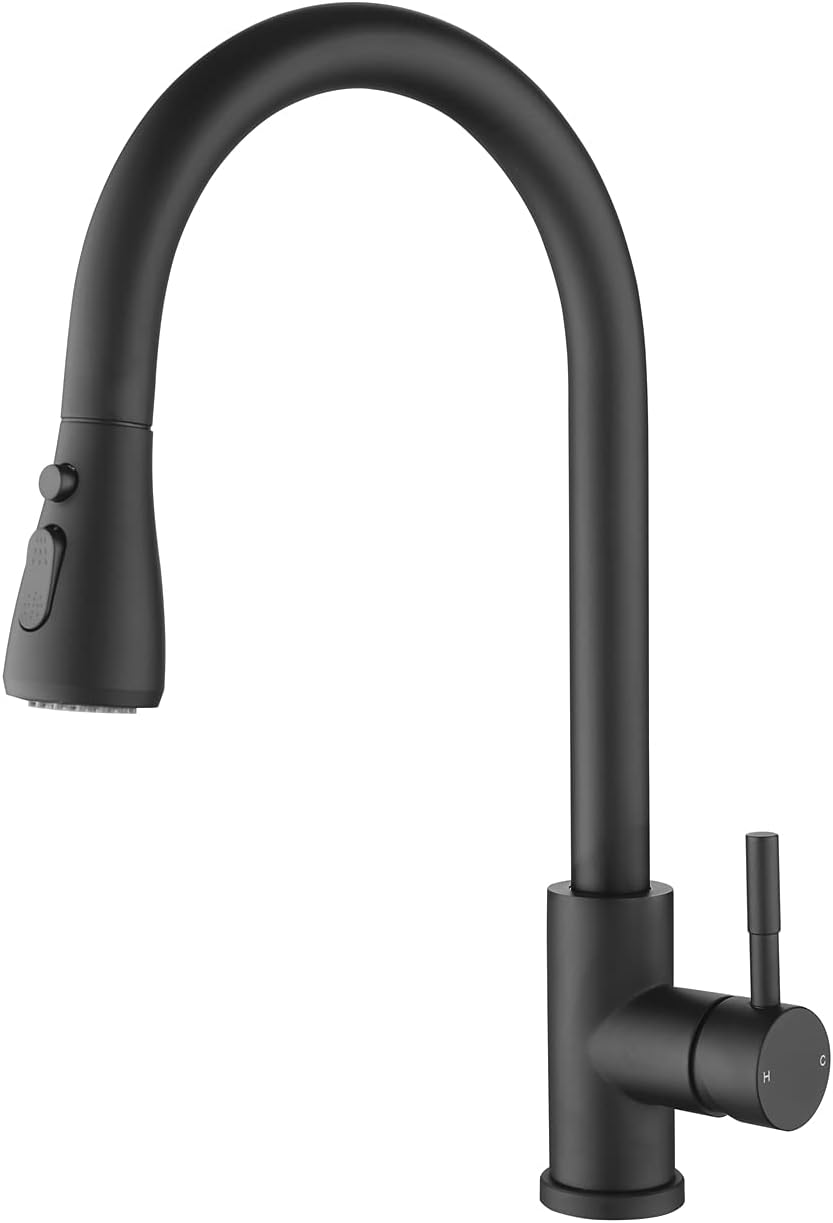 Kitchen Faucet with Pull Down Sprayer, Kitchen Sink Faucet Stainless Steel Single Handle, High Arc Faucets with Commercial Modern with Pull Out Sprayer,Matte Black