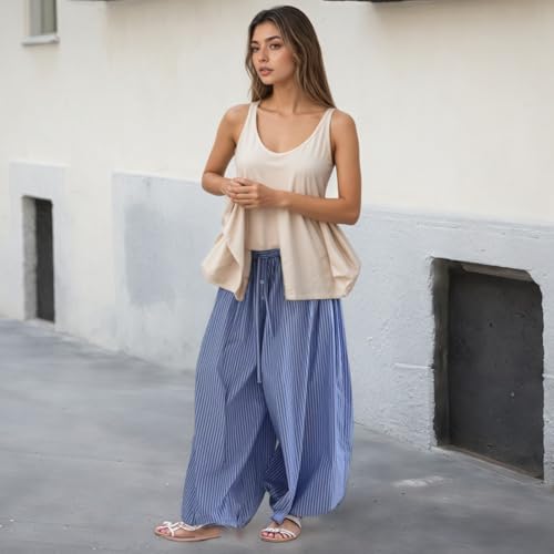 Bloomers Harem Pants Boho Sheer Balloon Pants Women Summer Elastic Waist Long Trousers Casual Vacation Outfits4