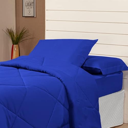 Kit Edredom Solteiro Coberdrom 2 Peças Cobertor Margarida Cor:Azul