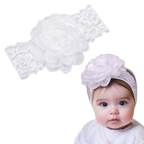 White Lace Christening Headband for Baby Girl