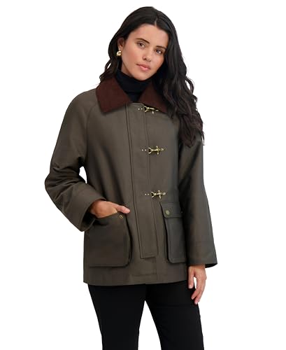 Image of TAHARI Women's Cotton Blend Barn Jacket With Snap Closure, Fully Lined, Cargo Pockets, Fully Lined