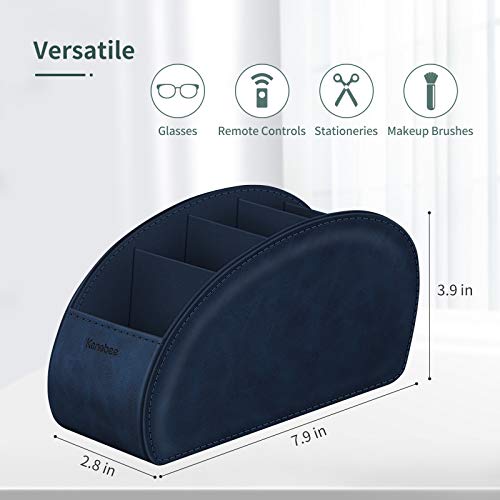 Remote Control Holder with 5 Compartments, KENOBEE Anti-slip Desktop Caddy Storage Organizer for Remote Controllers, Office Supplies, Makeup Brush, Media Accessories, Blue