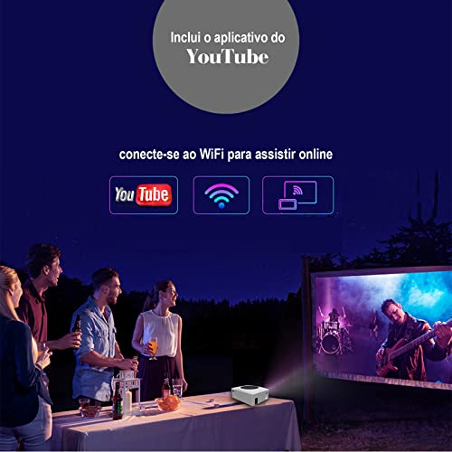 Mini Projetor Portatil, WiFi Smart HD Projetor LED com HDMI, USB, AV e Outras Interfaces, 1080P, Bra