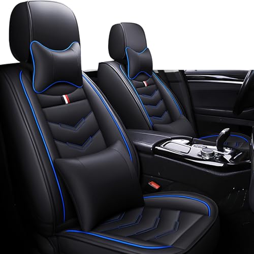 Image of Car Seat Covers Fit for Ford Escape 2001-2026, Leather Seat Covers for Car, Waterproof Non-Slip Durable Car Seat Protector(2 Seats with Pillow,Black Blue)