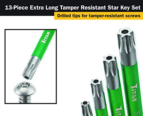 Titan 12715 Extra-Long Arm Tamper Resistant Star Key Set - 13 Piece , Green #TOP3