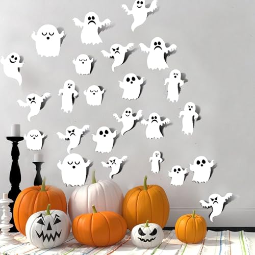 63 Stück Halloween Deko 3D Geister Fensteraufkleber, Fensterdeko Geist Wandtattoo PVC Abnehmbare Halloween Fensterbild für Dekoration Supplies Fenster Wanddekoration