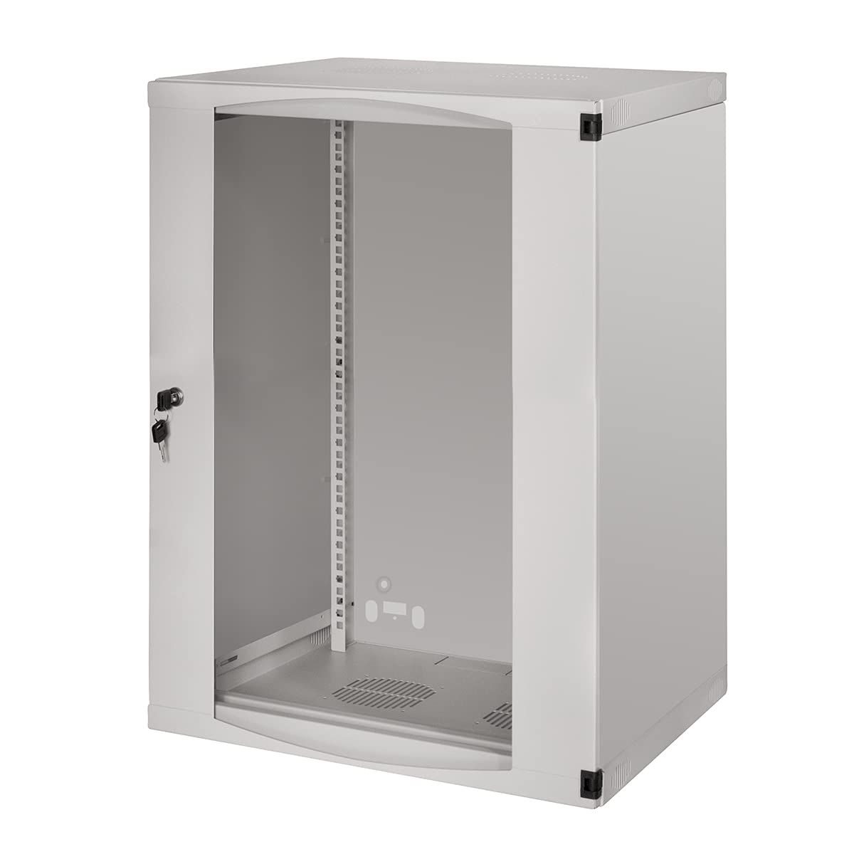 LogiLink Professional 19 Zoll Wandgehäuse mit 15 HE (Höheneinheit), Glastür mit Zylinderschloss, Flatpack, Farbe: Grau
