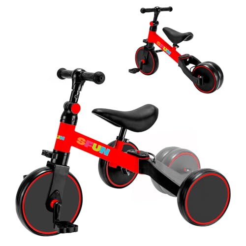 三輪車 子供用 1-5歳向け 3in1 幼児用キッズバイク ランニング 自転車 キッズ キックバイク 一輪車 組み立て簡単 2.8KG軽量設計 高さ調整可 アウトドア&室内兼用 説明書付き (真っ赤)