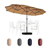 Shintenchi 13FT Large Patio Umbrella with Base, Outdoor Double-Sided Rectangular Shade with Crank Handle for Poolside Lawn Garden, Khaki