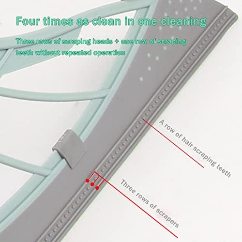 DTKJ Multifunction Magic Broom,Adjustable Length Silicone Broom,rubber broom for pet hair carpet , 2-in-1 Water Scraping ,Sweeping Household Mop Wiper Tile,Glass,Wiper,Floor, Green