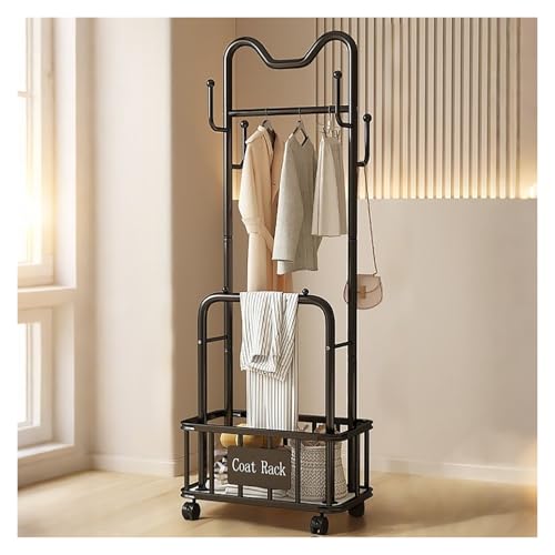Perchero de 2 rieles con 4 ruedas, armario abierto, estantes de almacenamiento, soporte portátil para exhibición de ropa (negro, 60 cm), solución elegante y funcional para la nización en el hogar
