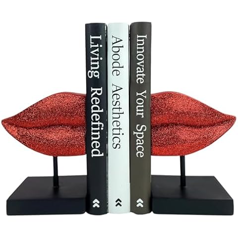 Decorative Bookends for Heavy Books, Resin Heavy Duty Book Ends for Shelves, Book Stopper for Shelves, Unique Lips Decorative Bookends, Modern Bookends Decorative, Cool Bookends Set of 2 Cover