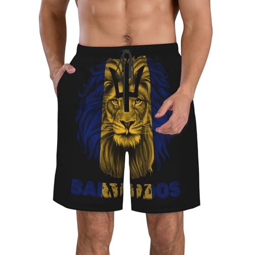 Men's Vintage Barbados Barbadian Flag Lion Head Board Shorts Swim Trunks2