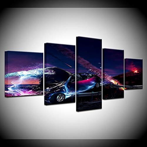 Mur art peinture modulaire foudre voiture de sport pour grand mur vide