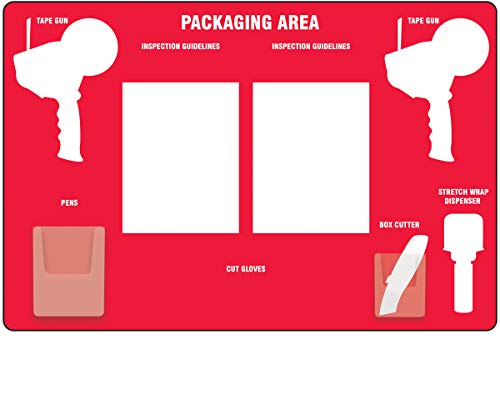 Accuform Packaging Area Store Board, Large, Red with White Shadows