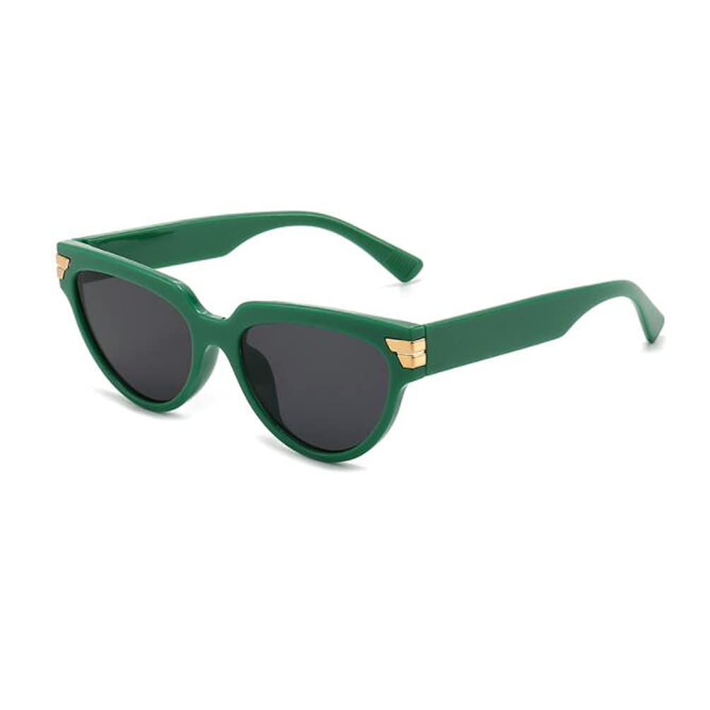 UV Anti-UV Sunglasses Retro Oval Sunglasses Green Frame Black Gray Flakes