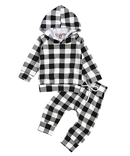 GRNSHTS Baby Girls Boys Christmas Outfit Plaid Long Sleeve Tops + Pants Sets Clothe Set(X-Black, 18-24 Months)