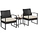 Yaheetech 3-Piece Rattan Garden Furniture Set, 2 Seater Chairs & 1 Table for Balcony with Cushions for House/Porch/Garden/Backyard... Use, Black/Beige