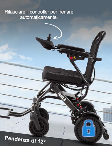 Sedia a Rotelle Elettrica Pieghevole Leggera Carrozzina Elettrica per Disabili con Cuscino e Braccioli Sedia Rotelle Elettrica con 2 * 180W Motore per Anziani (10AH)