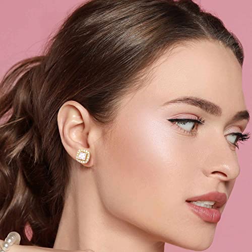 14K Gold Earrings, Gold Stud Earrings for Women Hypoallergenic Cushion-shaped Small Cubic Zirconia Stud Earring for Women 10mm2