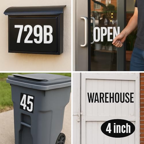 Image of 8 Sheets 4-Inch Vinyl Letter & Number Stickers, Waterproof Self-Adhesive Alphabet Decals with Symbols, Bold Black Mailbox Address Stickers for Signs, House Numbers, Windows, Cars, Bins & DIY Outdoor