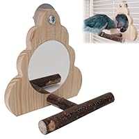Vogelspiegel, Papageien Spiegel, Holzspiegel Mit Landeplatz, Vogelkäfigständer, Interaktives Spielspielzeug, Papageienspielzeug, Sitzstange Für Budgies Cockatiel Kegel Lovebirds,14x13CM