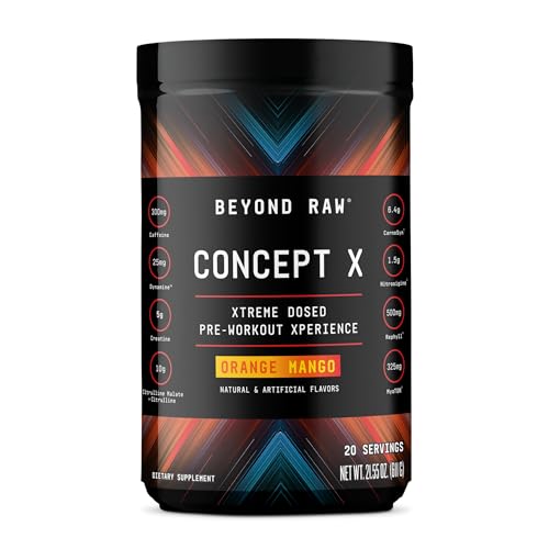 Image of BEYOND RAW Concept X, Clinically Dosed Pre-Workout Powder, Contains Caffeine, L-Citrulline, Creatine, and Beta-Alanine, Orange Mango, 20 Servings | Clinically Dosed Formula with Caffeine, Creatine, L-Citrulline, and Beta Alanine to Support Energy, Strength, and Endurance