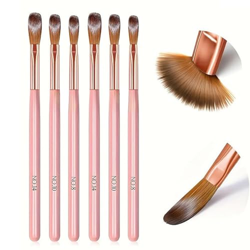 6 PCS Acrylic Nail Brush Professional Brushes for Acrylic Powder Nail Art Design Women Gift Set Application Round Head Crimped Nail Art Brush Manicure Tool