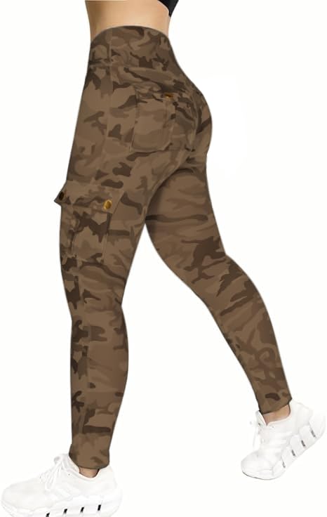 Madrirdma Women Hip Waist Printed Cargo Leggings Workout Leggings Tummy Control Yoga Pants with Pocket