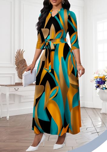 Image of BubFee Maxi Dresses for Women Semi Formal Long Dress 3 /4 Sleeve Casual A-line Church Dresses with Pockets