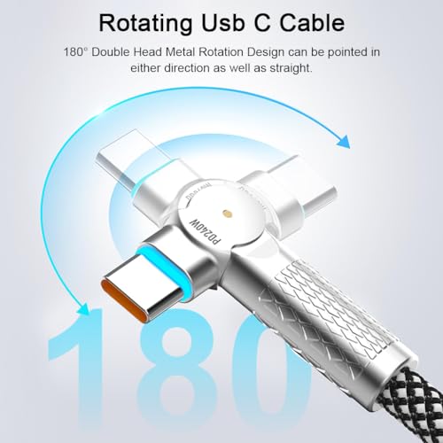 Image of Verilux 240W Type C to Type C Cable Fast Charging with LED, 9.8Ft 180 Degree Flexible USB C Cable with 480Mbps Data Transmission for iPhone 17 /17 Pro /17 Pro Max /16 /15 Series, Galaxy S25 /S24, MacBook