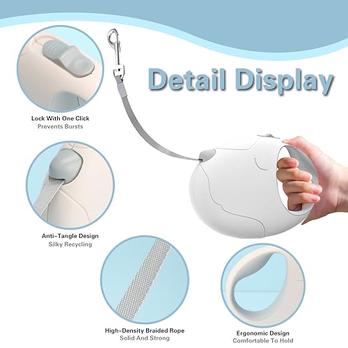 ZOOFLEM Retractable Dog Leash, 16ft Strong Nylon, 360° Tangle-Free, Dog Pattern for Small, Medium, and Large Dogs Up to 110 lbs (White) by ZOOFLEM - Image 4