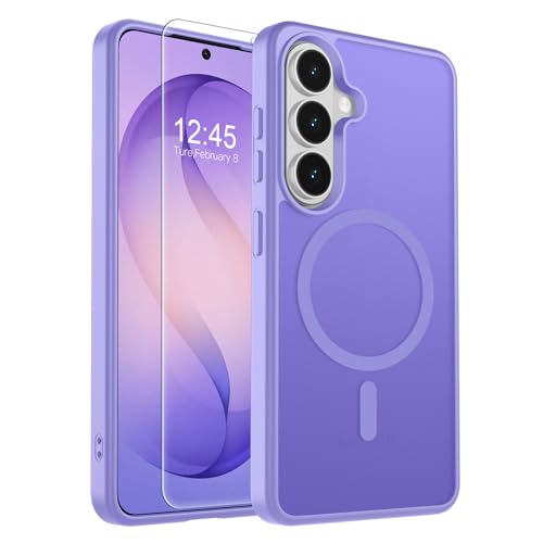Image of SUPFINE Magnetic for Samsung Galaxy S26 Plus Case with Screen Protector, (Built-in Magnets) (Military Grade Drop Protection) Slim Translucent Shockproof Phone Case,Purple