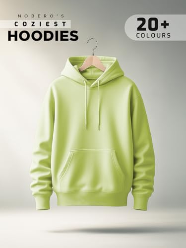 Image of NOBERO Oversized Solid Hooded Sweatshirt for Men | Oversized Hoodie for Men | Hooded Pullover | Cotton Rich Printed Hoodie 280 GSM Fleece