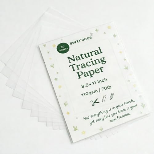 Swtreeee Tracing Paper Pack – 9x12/8.5 * 11 Inches,60/110gsm, 50 SheetsTransparent Paper for Drawing, Sewing and Architectural Drafting Trace Paper