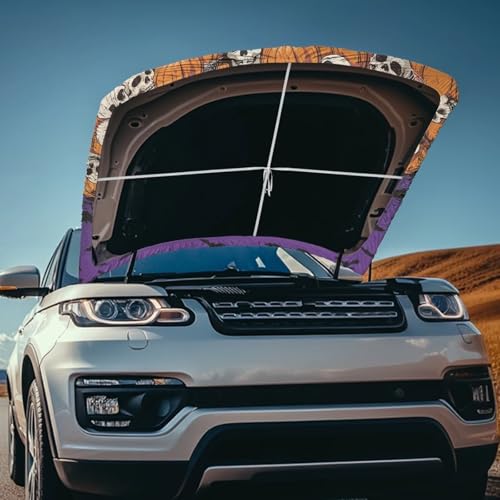 Image of Bat Skeleton Car Hood Cover All Weather Protection Automotive Exterior Accessories Universal Fit Hood Covers for Cars, Trucks, SUV, or Van Full Coverage Halloween Decor