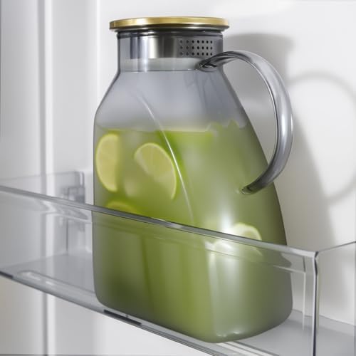 Glass Pitcher With Lid For Fridge,60 oz Glass Pitchers With Handle And Lid, 0.48 Gallon Glass Tea Pitcher Jug Carafe Jar, Water Pitcher for Hot/Cold Water Iced Juice fruit Coffee Milk (Grey)