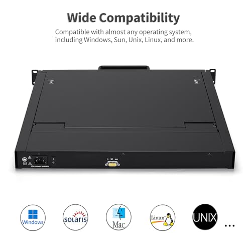Image of 1U Rack Mount KVM Console-19'' Rackmount Monitor Keyboard and Single Port VGA KVM, 50,000 MTBF,1280X1024 60Hz,17.6x19.9x1.67 Inches(WXDXH),Fit 1U 19'' Rack, 1 USB /VGA Cable,1 Power Cord, 4 Brackets