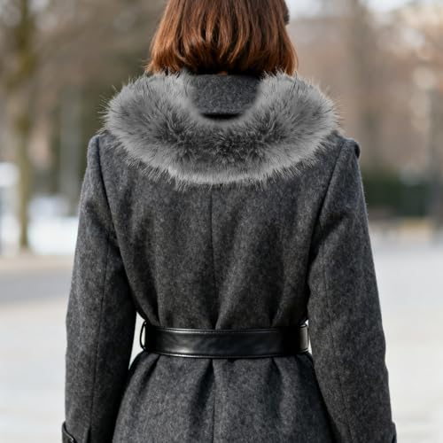 Bufanda de invierno y cuello de pelo gris para abrigos que no cierran 6