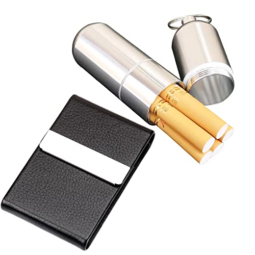 Dewlin Mini Edelstahl Zigarettenetui, 2 Stück Zigarettenetui Klein Mini Zigarettenetui Aus Aluminium, Metall Zigaretten Kasten, für Herren Frauen Wasserdichte Runde Zigaretten Taschen Box Cover