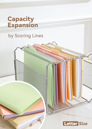 SortRax Plastic Hanging File Folders, Letter Size, 12 Pack Pastel Hanging Folders, with Insertable 1/5-Cut Tabs for Filing Cabinets image 7