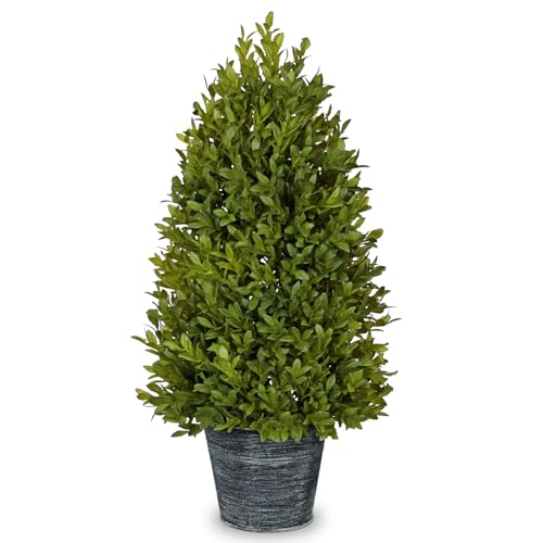Oairse Künstlicher Buchsbaum Turm 46cm im Rustikal Zinktopf Künstliche Pflanzen im Topf Outdoor Indoor Künstliche Pflanzen Büsche für Haus Wohnzimmer Garten VerandaDekoration Büros Dekoration