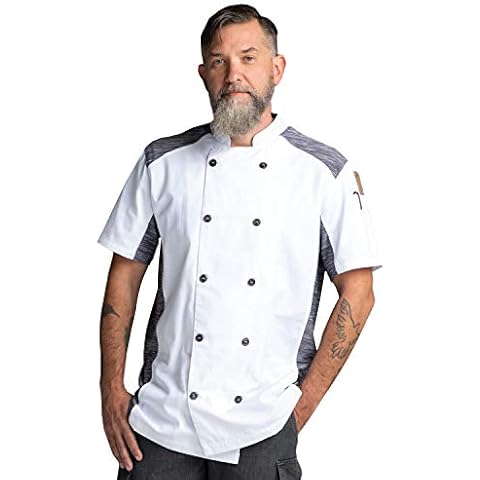Chefwear Men's Quick Cool Short Sleeve Chef Jacket, Stretch, Breathable, Mandarin Collar, Instrument Pocket, M, White Cover
