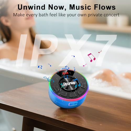 Image of Bluetooth Shower Speaker, IPX7 Waterproof Shower Speaker Loud Clear Sound with Suction Cup, Digital Display /RGB Lights, Built-in Mic, 10H Playtime, Bathroom Speaker for Outdoor /Pool /Beach /Party /Gift.