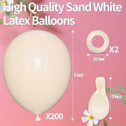 Image of 200pcs Sand White Balloons 5 Inch, Small Mini Latex Balloons for Party Birthday Baby Shower Anniversary Festival Arch Garland Decoration