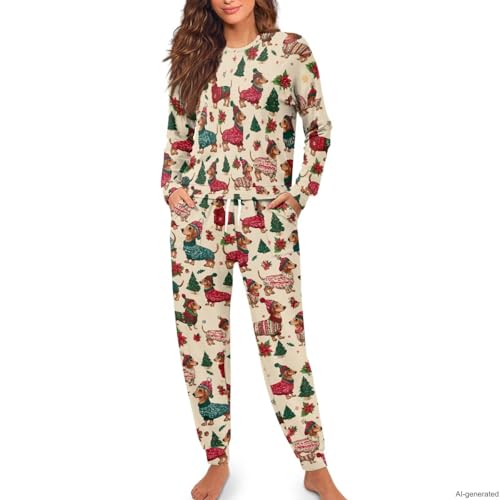 Image of Women's 2 Piece Printed Pajama Set Long Sleeve Sleepwear Set with Long Pants Casual Lounge Sets with Pocket